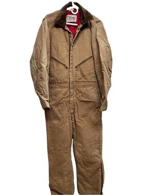 Vintage Thrashed Walls Blizzard Pruf Coveralls Men's Large Tan Made In USA